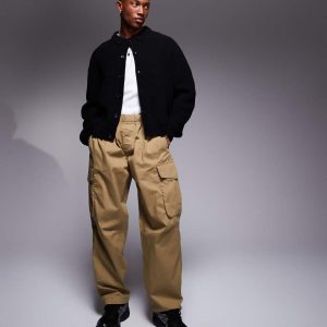 ADPT tapered balloon fit cargo pants in tan-Brown