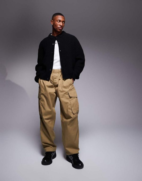 ADPT tapered balloon fit cargo pants in tan-Brown