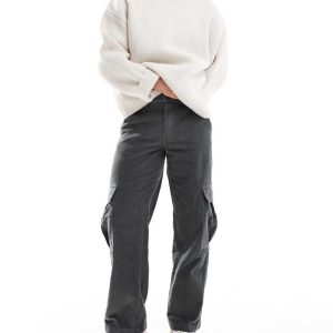 Jack & Jones wide fit cord cargo in gray