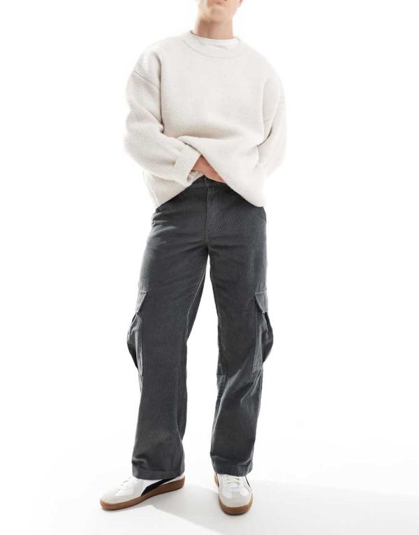 Jack & Jones wide fit cord cargo in gray