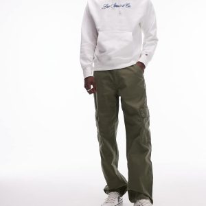 Levi's 568 cargo loose straight slub pants in dark green