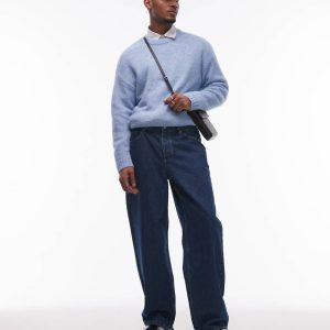Topman baggy jeans in mid wash blue