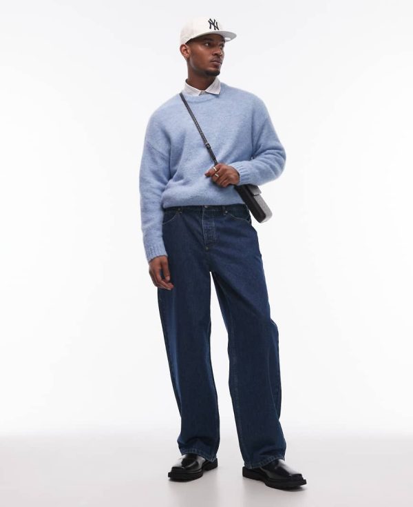 Topman baggy jeans in mid wash blue