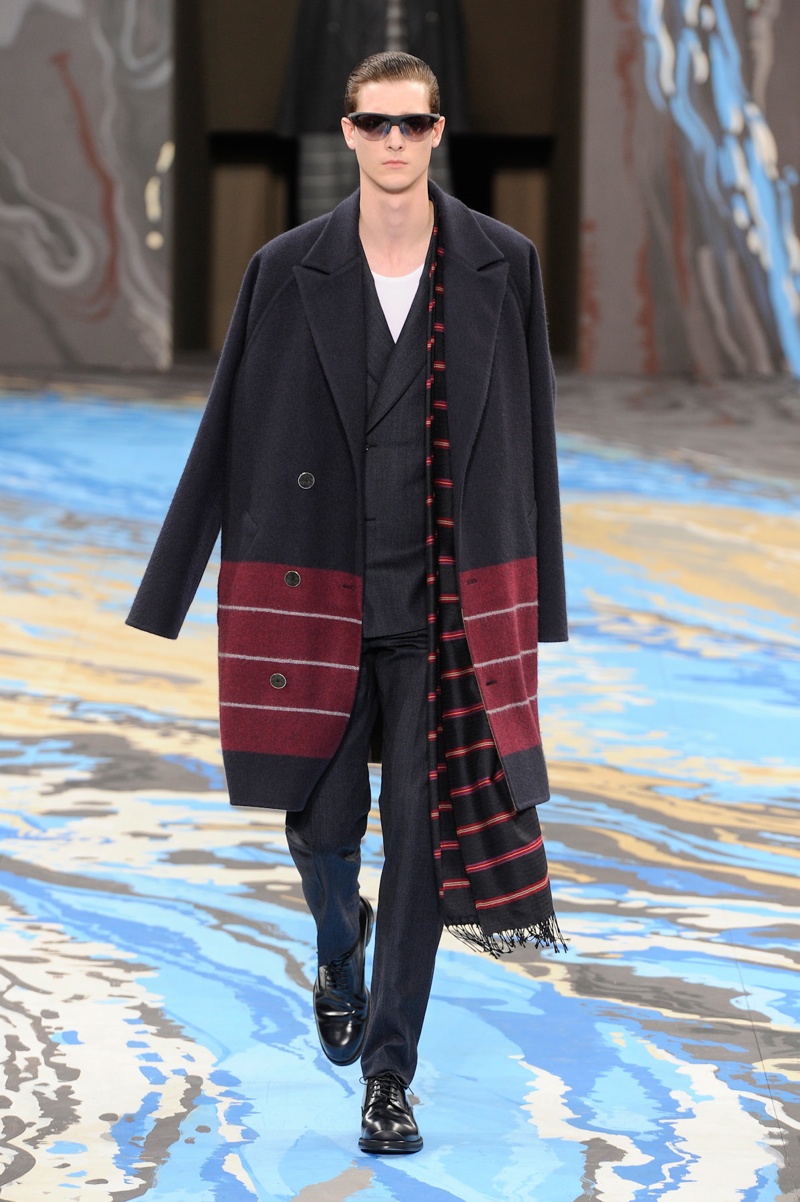 A model wears a creation by Kim Jones for Louis Vuitton men's Fall-Winter  2013-2014
