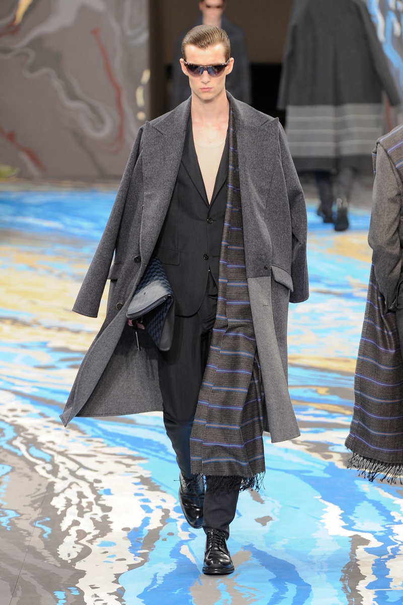 A model wears a creation by Kim Jones for Louis Vuitton men's Fall-Winter  2013-2014