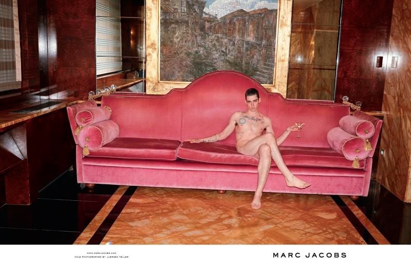 Fashion Designer, Marc Jacobs poses completely Nude in Bathroom