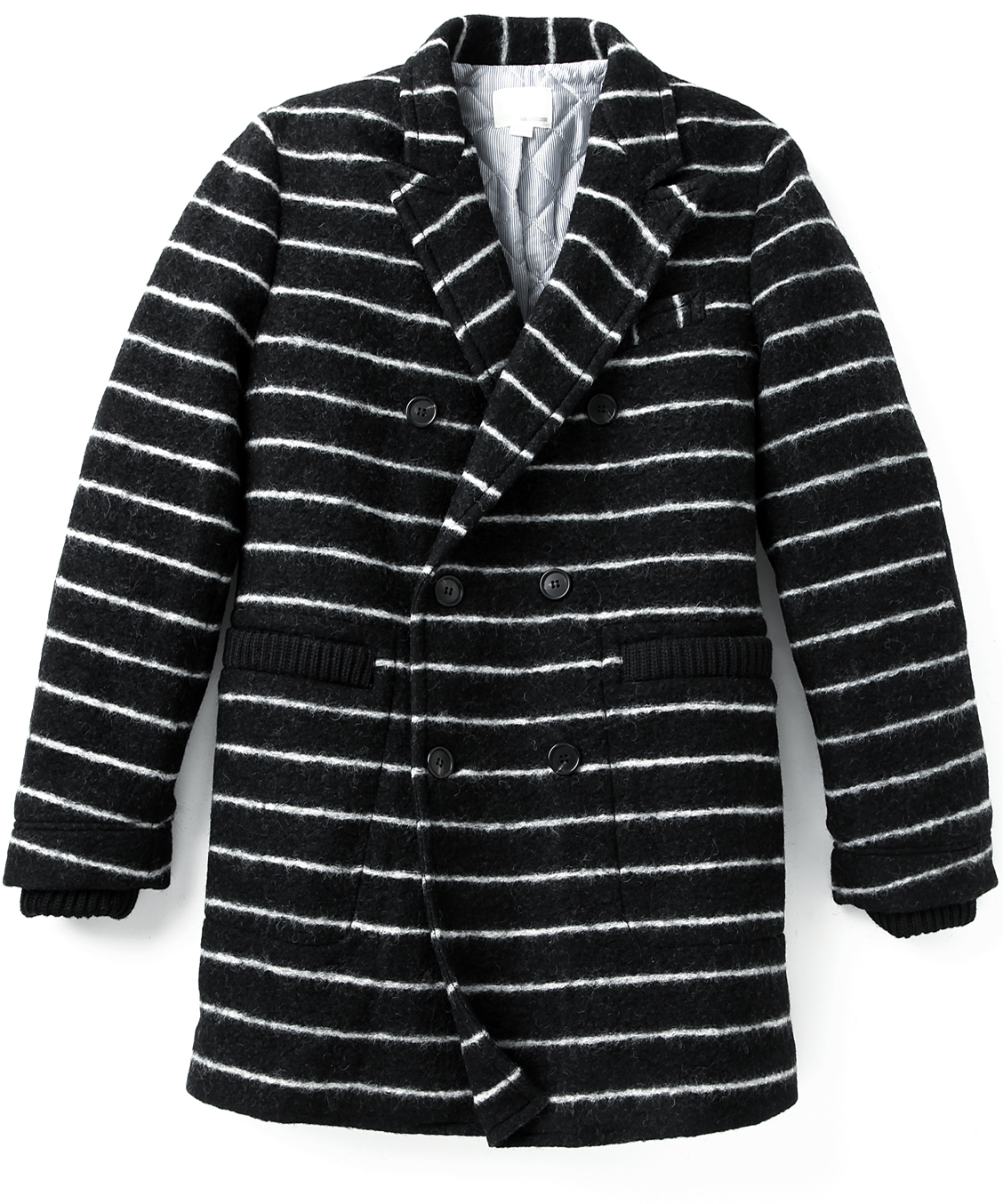 Band of Outsiders Double Breasted Striped Coat