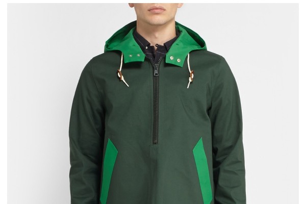 Band of Outsiders Mackintosh Bonded Cotton Pullover Jacket in Green
