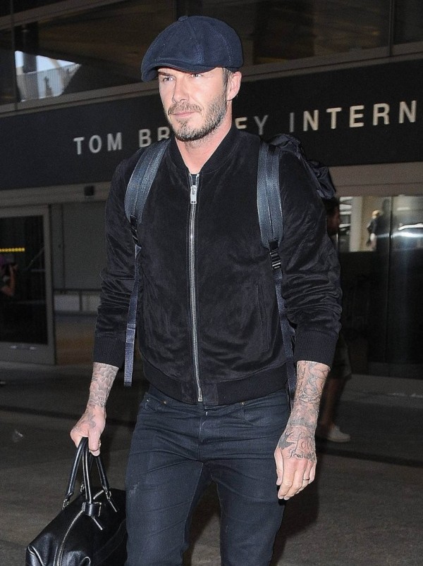 David Beckham Spotted in Saint Laurent Suede Bomber Jacket – The ...