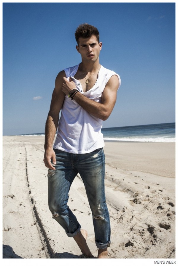 Men's Week Navigates Spring Denim Trend with Beach Photo Shoot – The ...