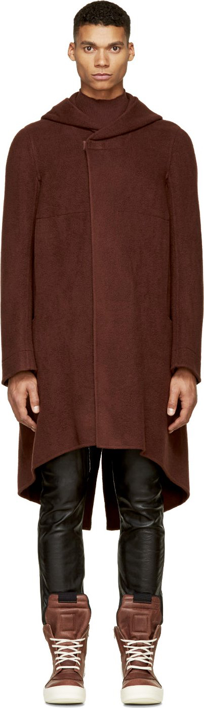 On Sale: Rick Owens Burgundy Cashmere Hooded Coat – The Fashionisto