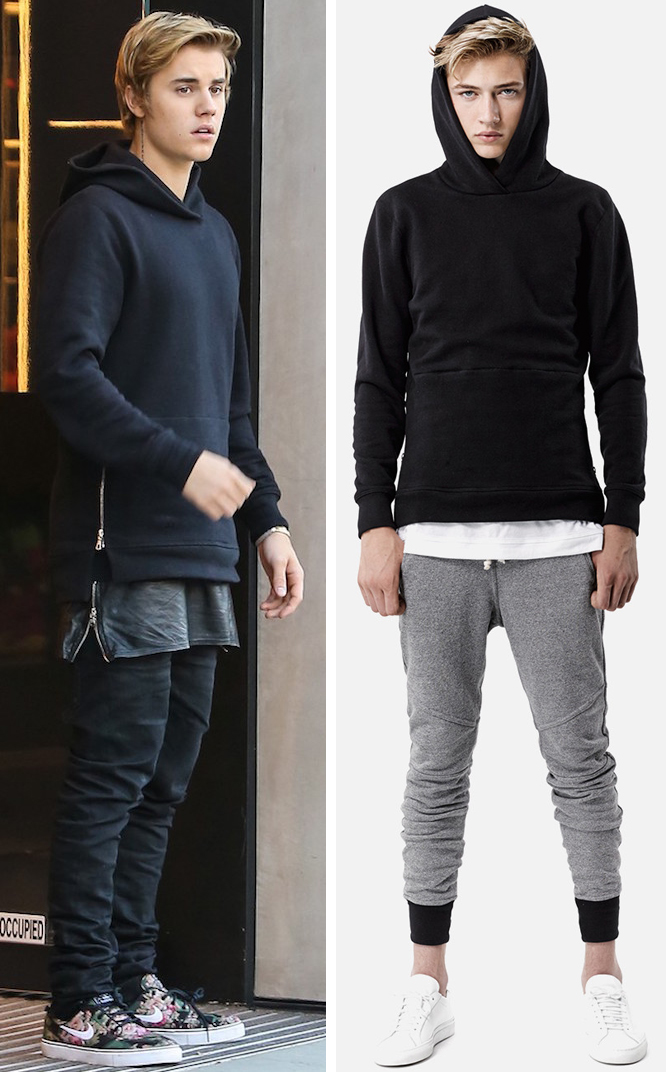 Justin Bieber Spotted in John Elliott + Co Black Hooded Sweatshirt