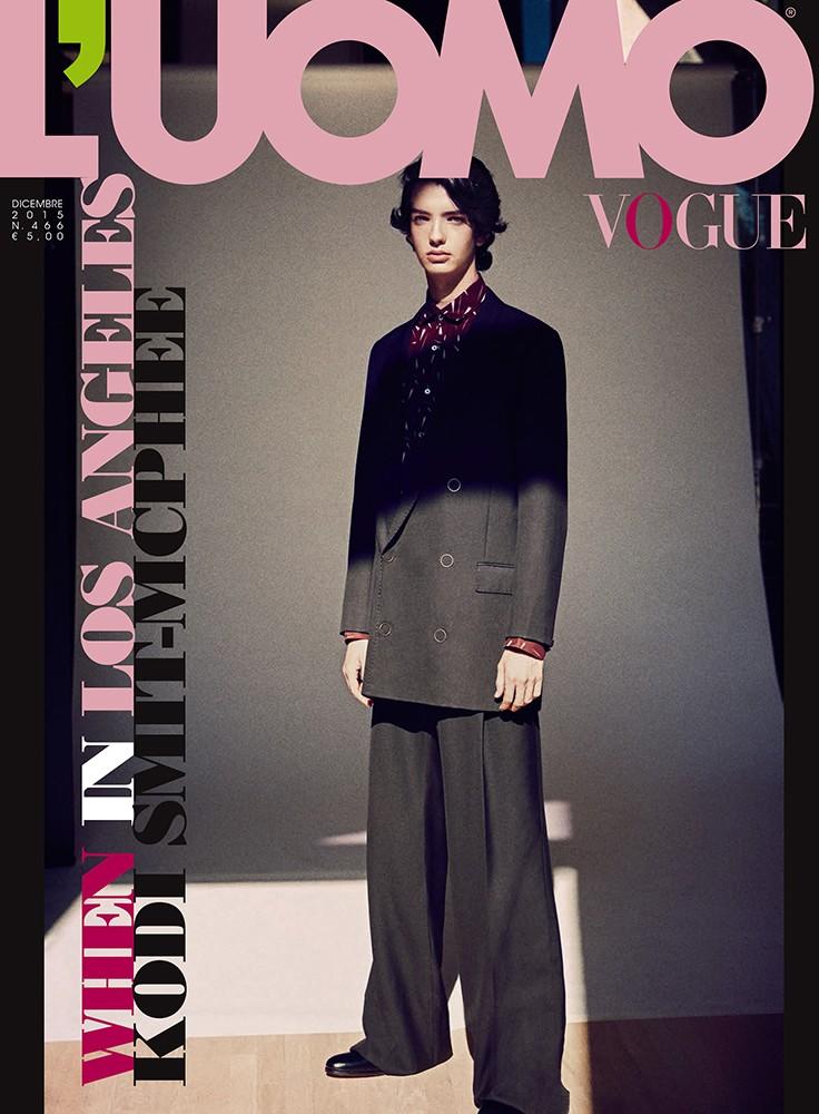 Kodi Smit-McPhee covers the December 2015 issue of L'Uomo Vogue.
