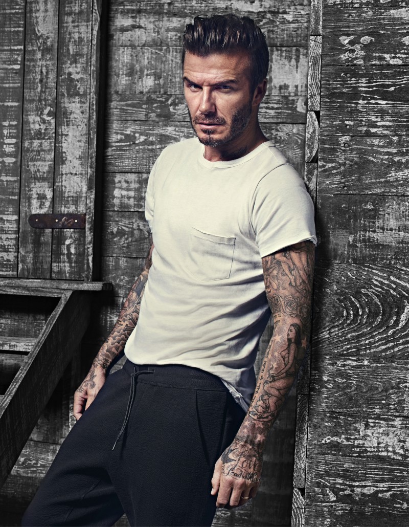 David Beckham maintains an easy casual style in new basics for his H&M Bodywear line.