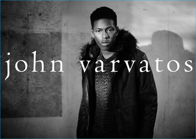 Sheani Gist wears a cable-knit sweater and parka from John Varvatos.