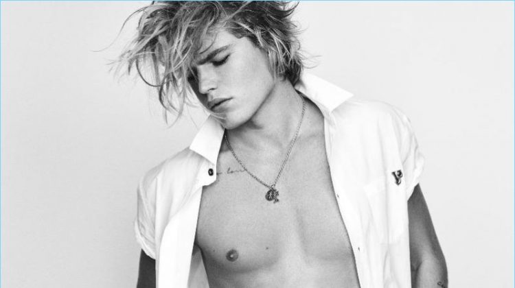 Aussie model Jordan Barrett is front and center for Versace Jeans' spring-summer 2017 campaign.