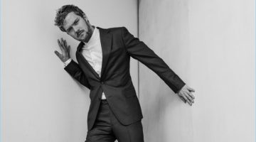 Finn Jones wears a J.Hilburn suit with a Stephen F shirt and Dr Martens shoes.