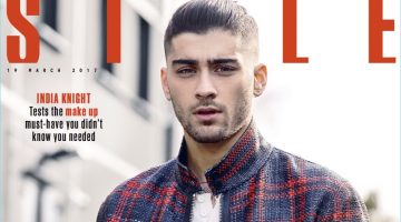 Zayn Malik covers the March 19, 2017 issue of The Sunday Times Style in a check Louis Vuitton jacket.