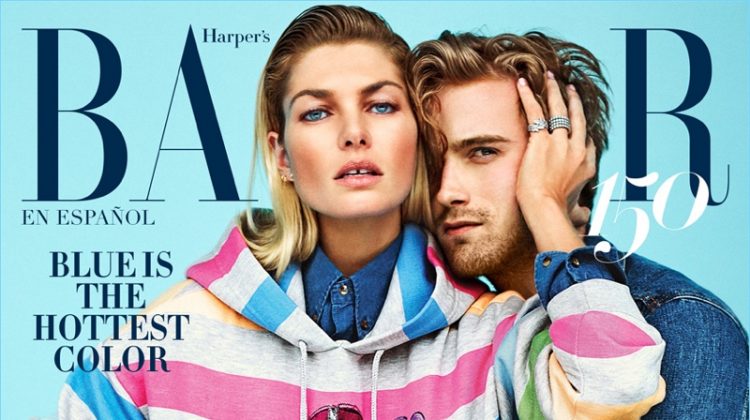 Jessica Hart and RJ King cover the latest issue of Harper's Bazaar México.