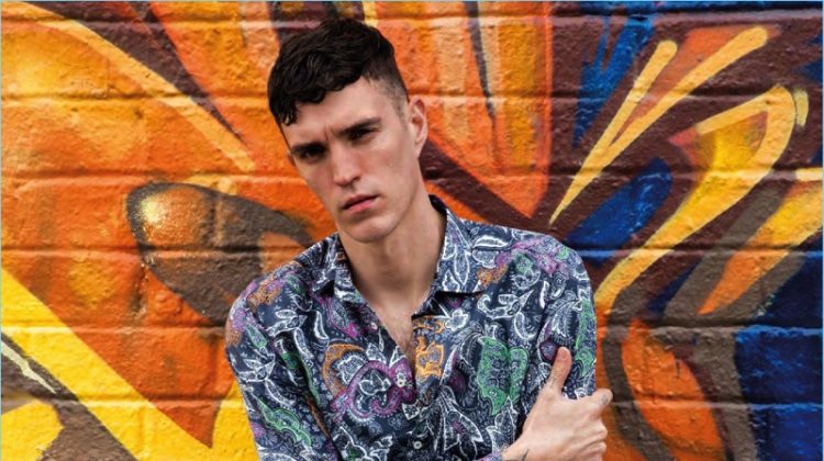 Josh Beech mixes vibrant prints with fashions from Etro.