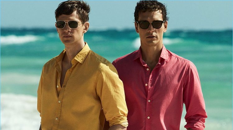 Summer style is front and center as Mathias Lauridsen and Alexandre Cunha don colorful shirts from Massimo Dutti.