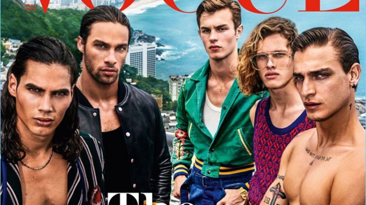 Vito Basso, Pablo Morais, Kit Butler, Ariel Rosa, and Jonathan Bellini cover the spring-summer 2017 issue of Vogue Hommes Paris.