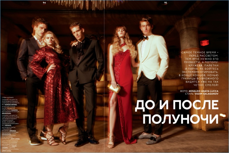 Simon Nessman, Martina Dimitrova, Sean Harju, Grace Corton, and Justin Hopwood don eveningwear for GQ Style Russia.