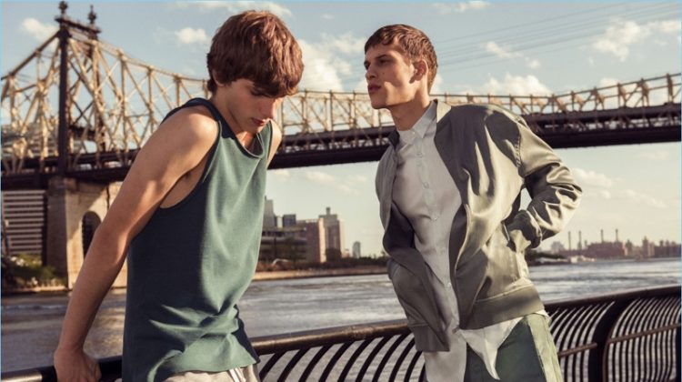 Models Erik van Gils and David Trulik sport fashions from Zara Man's sustainable collection.