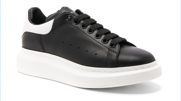 Alexander McQueen Black and White Leather Platform Sneakers