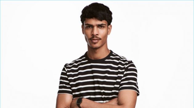 H&M Black/White Striped Mens T-Shirt