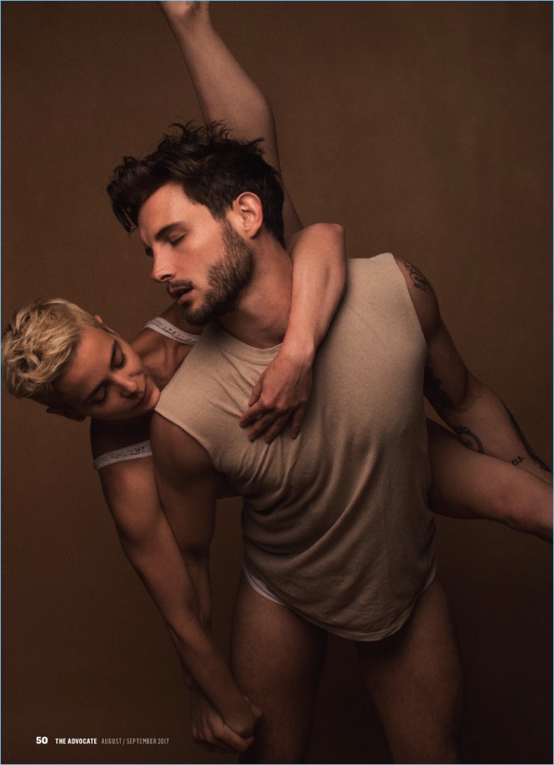 Posing for the pages of The Advocate, couple Bethany Meyers and Nico Tortorella appear in a new studio shoot.