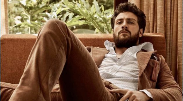 Aaron Taylor-Johnson relaxes in a Prada look with Red Wing boots.