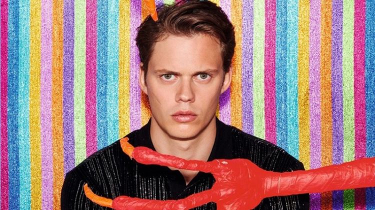 Front and center, Bill Skarsgård wears a look by Saint Laurent.
