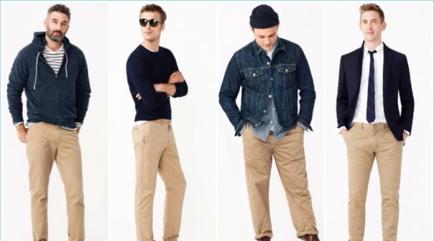 J.Crew highlights its various fits for men's chinos.