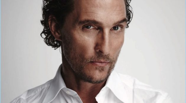 Ready for his close-up, Matthew McConaughey dons a classic white dress shirt.