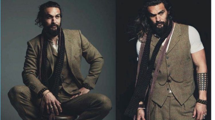 Actor Jason Momoa dons a three-piece suit for DT Spain.