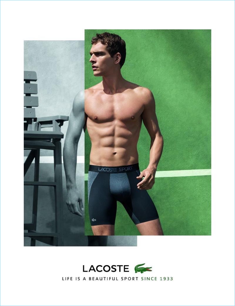 Alexandre Cunha fronts Lacoste's fall 2017 underwear campaign.