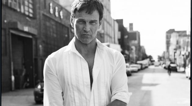 Connecting with The Laterals, Stephen Moyer wears Bottega Veneta.