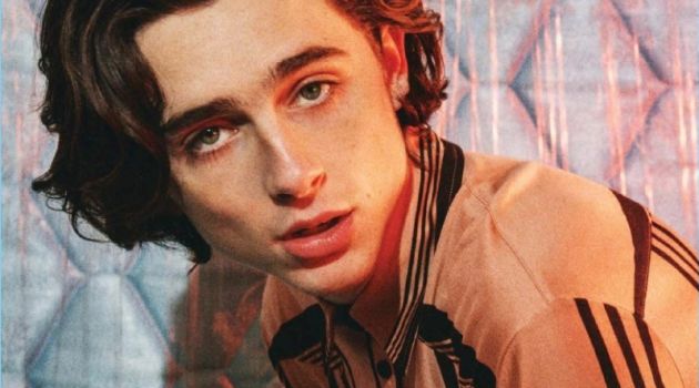 Starring in a GQ photo shoot, Timothée Chalamet wears a Bottega Veneta shirt.