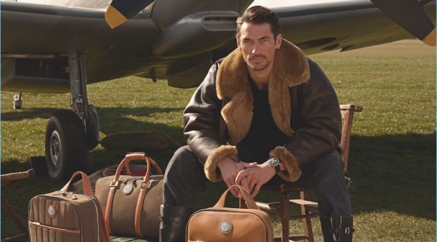 Taking to a field, David Gandy appears in a campaign for his Aerodrome collaboration with Aspinal of London.