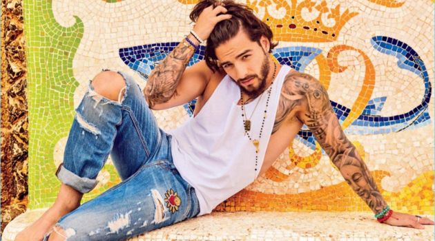 Rocking distressed denim, Maluma wears Dolce & Gabbana.