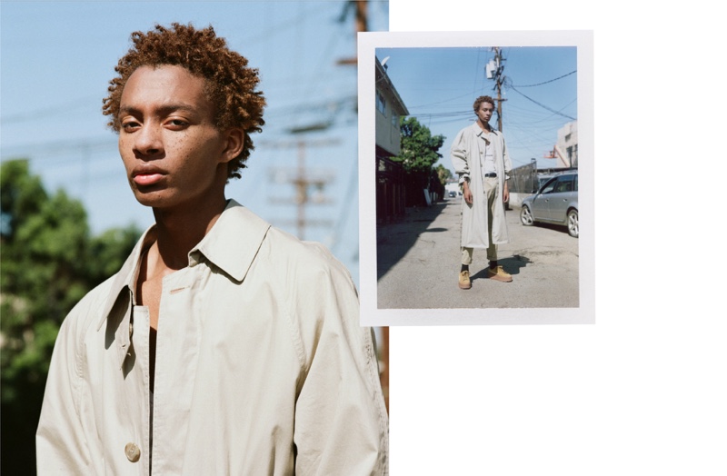 Devin Mingo wears vintage trench Burberry, shoes Fenty by Puma, t-shirt and pants Calvin Klein.