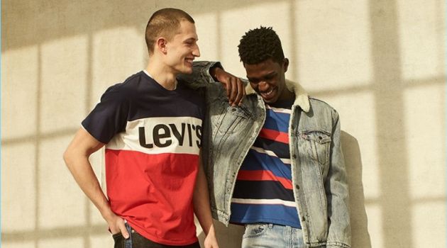 Models Frederik Woloszynski and Anarcius Jean wear fall 2018 looks from Levi's.