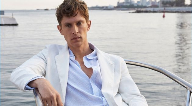 Front and center, Mathias Lauridsen wears nautical-inspired fashions from Massimo Dutti.