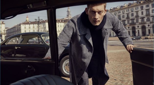 Bastian Thiery stars in Corneliani's fall-winter 2018 campaign.