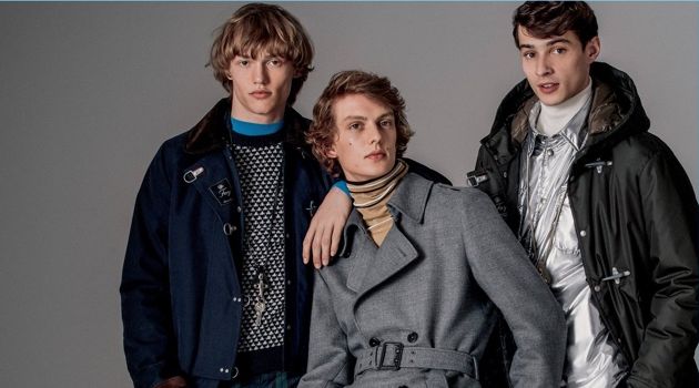 Kerkko Sariola, Leon Dame, and Adrien Sahores front Fay's fall-winter 2018 campaign.