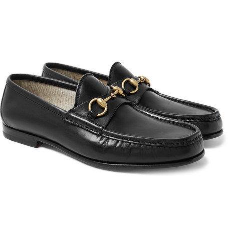 black leather gucci loafers