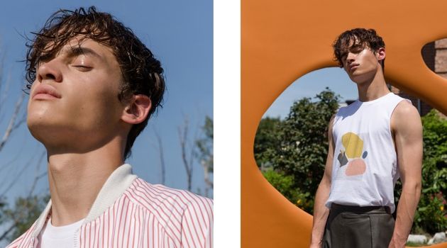 Model Pierre-Alexandre Gosee steps out in ensembles from Andrew Coimbra's spring-summer 2019 collection.