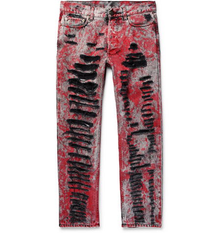red distressed jeans