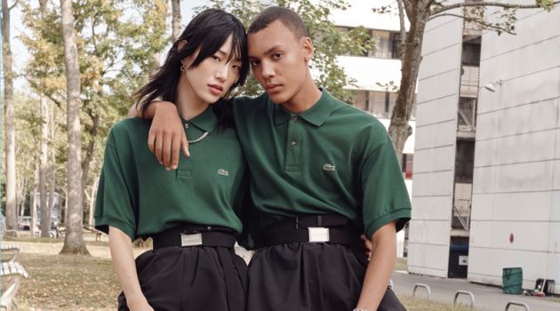 Sora Choi and Simon Bornhall wear unisex looks from Lacoste's spring-summer 2019 collection.